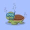 Cute Turtle Cartoon Snorkeling In The Sea. Turtle Icon Concept. Flat Cartoon Style. Suitable for Web Landing Page, Banner, Flyer,