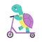 Cute Turtle Character Riding Kick Scooter Vector Illustration