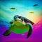 cute turtle smiling under the sea.