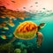 cute turtle smiling under the sea.