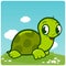Cute turtle walking in the grass. Vector illustration