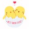 Cute twins baby chickens in egg vector illustration with heart