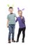 Cute two children boy and girl hugged wearing Easter bunny ears posing at camera