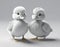 Cute two white cartoon ducklings on white