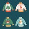 Cute ugly Christmas sweaters vector set. Sweater party clip art collection