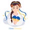 Cute Ukrainian girl in traditional clothes and with floral wreath with ribbons. In hands of yellow-blue heart. color of