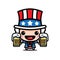 Cute uncle sam cartoon character holding beer
