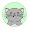 Cute Unhappy, Grampy, Dead Cat, Round Icon, Emoticons. A gray cat with a Mustache Died With Its Tongue Hanging out. Vector Image