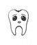 Cute unhealthy human tooth with sad eyes and caries. Outline. Vector illustration. Dental decay. Symbol of somatology