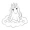 Cute unicorn baby, sitting on cloud, outline drawing.