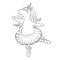 Cute unicorn ballerina dancing, outline drawing.