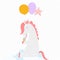 Cute Unicorn with balloons licking ice cream cone