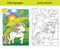 Cute unicorn on blooming meadow coloring book