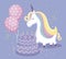 Cute unicorn with cake and balloons helium