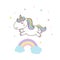 Cute Unicorn Cartoon Character vectors with pastel rainbow . Kawaii Filly Unicorn, Fairytale pony isolated on white background