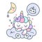 Cute Unicorn cartoon pony child vector with magic sleeping time for sweet dream, Kawaii character, Girly doodles