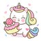 Cute unicorn cartoon Valentines day and sweet birthday cupcake yummy dessert