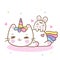 Cute Unicorn cat cartoon and bunny rabbit sleep sweet dream