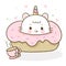 Cute Unicorn cat vector on with cupcake donut and tea time sweet dessert pastel color, pony child cartoon