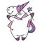 Cute unicorn character with a magic wand in hands. Print for baby clothes. Vector