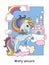Cute unicorn on cloud and sky castle colorful vector illustration