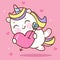 Cute Unicorn cupid vector fly on sky hug heart pony cartoon pastel background Valentines day