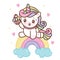 Cute Unicorn doodle pony child cartoon with cloud swing Fairytale animal nursery wall animal babies, horse character
