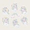 Cute unicorn emoticons vector stickers set.