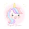 Cute unicorn face watercolor dreamy nursery Art illustration. Magical Unicorn