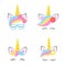 Cute unicorn faces. Unicorn heads. Unicorn constructor. Vector