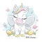 Cute unicorn. Fashion illustration drawing in modern style for clothes. Little dreamer text