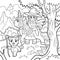Cute unicorn with friends, coloring page, outline illustration