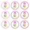 Cute unicorn with gift boxes cartoon, Birthday Label, sticker set