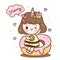 Cute Unicorn girl vector Kawaii animal cartoon with sweet donut pastel color lovely character Illustration