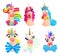 Cute unicorn grimaces cartoon illustrations set