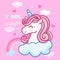 Cute Unicorn head cartoon, Kawaii vector pony child horse horn: Series Girly doodles Fairytale animal.