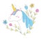 Cute unicorn head. Fairy pony, magic horse in flowers