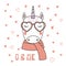 Cute unicorn in heart shaped glasses