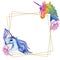 Cute unicorn horse. Fairytale children sweet dream. Rainbow animal horn character. Frame border ornament square.