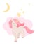 Cute Unicorn, little Pony with pink hair. Lovely graphics for t-shirts, greeting cards.