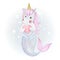 Cute unicorn mermaid illustration of watercolor