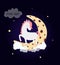 Cute unicorn on moon dream good night typography