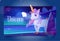 Cute unicorn at night ocean shore cartoon landing