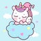 Cute unicorn Pegasus sleep vector pony cartoon on cloud with heart magic sleeping time for sweet dream. Kawaii animal illustration