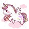 Cute Unicorn pegasus vector on sky with sweet heart and cloud pony cartoon pastel background Valentines day