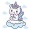 Cute Unicorn pegasus vector  on snow cloud pony cartoon winter season