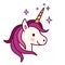 Cute unicorn with pink mane vector illustration. Simple flat lin