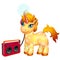 Cute unicorn pony with a fiery mane listening to music isolated on white background. Vector cartoon close-up