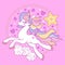 Cute unicorn pony on a pink background. Vector