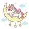 Cute Unicorn princess sleeping vector on moon with cloud pony sweet dream cartoon